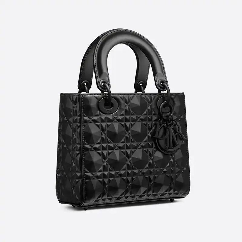 Cheap Lady Dior My ABCDior Bag Ultramatte Cannage Calfskin with Diamond Motif Black Luxury