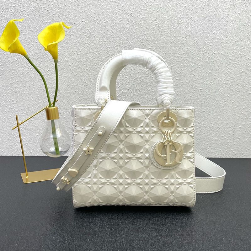 Hot Lady Dior My ABCDior Bag Ultramatte Cannage Calfskin with Diamond Motif White