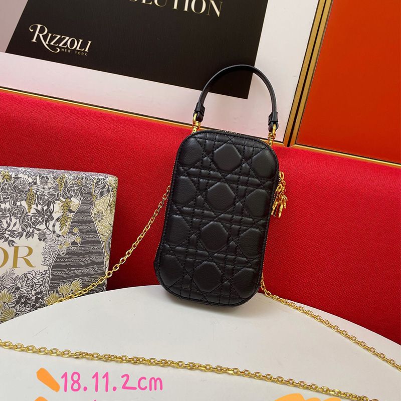 Hot Lady Dior Phone Holder Cannage Lambskin Black