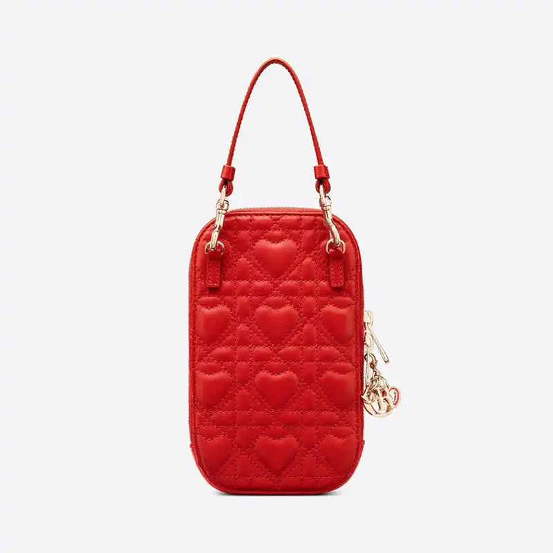 Cheap Hot Lady Dior Phone Holder Cannage Lambskin Red