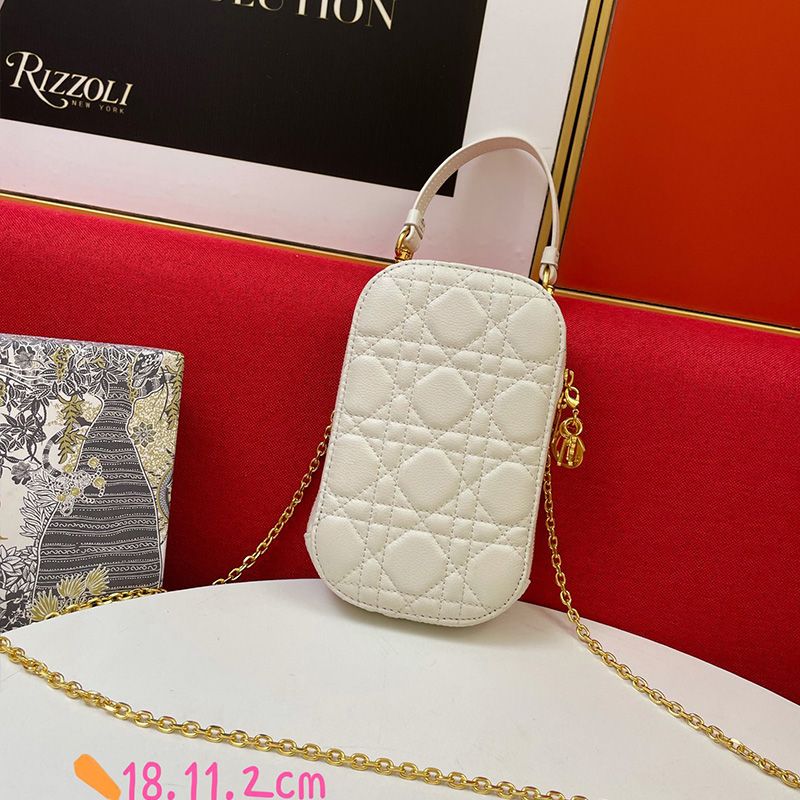 Lady Dior Phone Holder Cannage Lambskin White Hot Sale