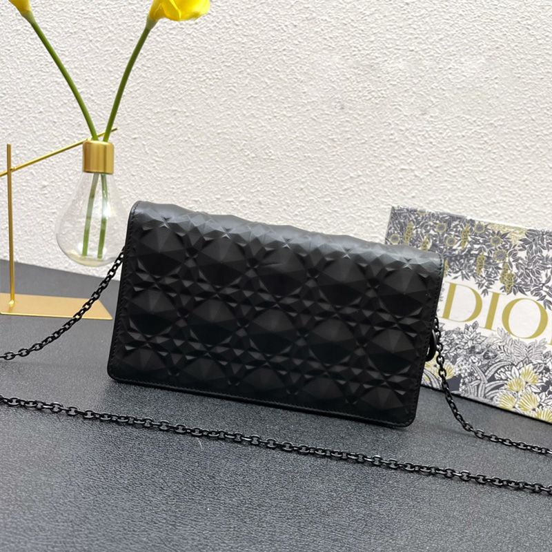 Lady Dior Pouch Ultramatte Cannage Lambskin with Diamond Motif Black Hot Sale