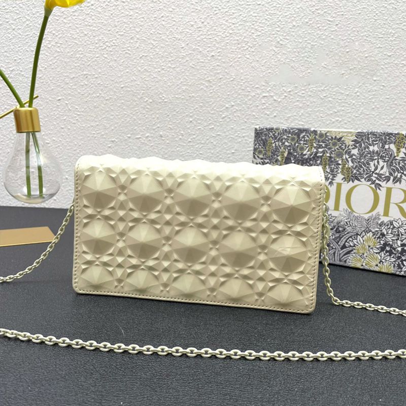 Lady Dior Pouch Ultramatte Cannage Lambskin with Diamond Motif White Hot Sale