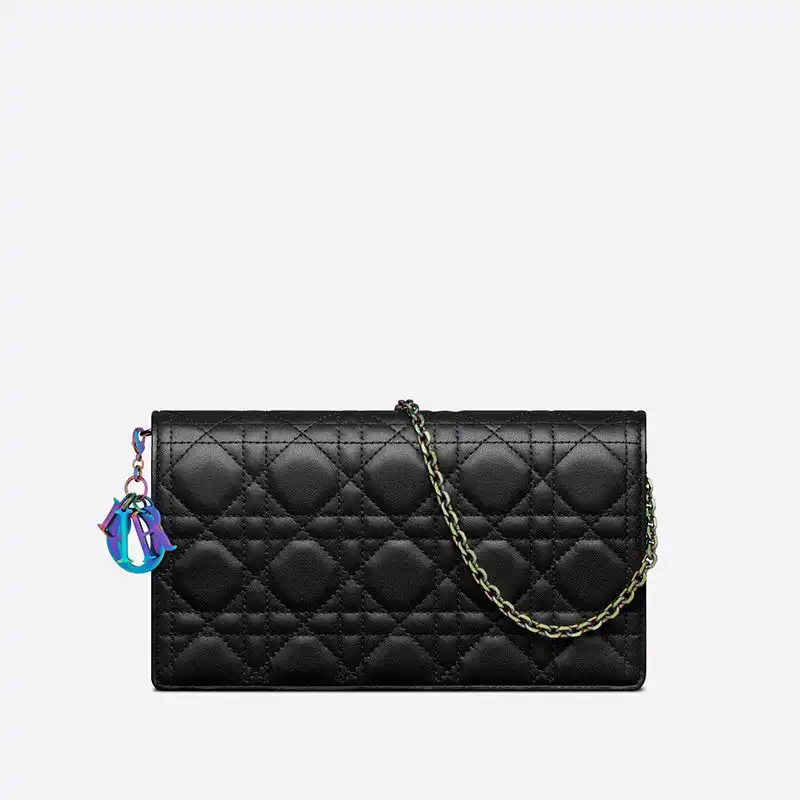 Cheap Hot Lady Dior Pouch Emblematic Cannage Lambskin Black