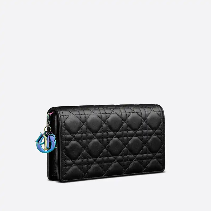 Cheap Hot Lady Dior Pouch Emblematic Cannage Lambskin Black