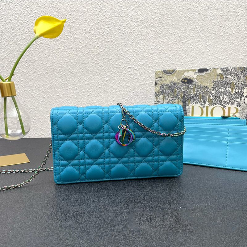 Hot Lady Dior Pouch Emblematic Cannage Lambskin Blue