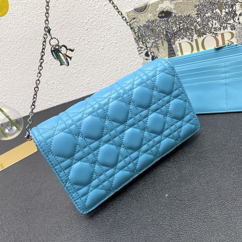 Hot Lady Dior Pouch Emblematic Cannage Lambskin Blue