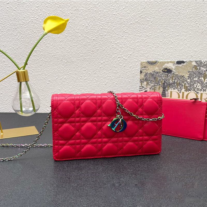 Hot Lady Dior Pouch Emblematic Cannage Lambskin Red