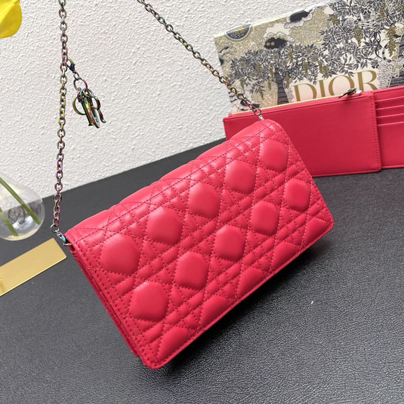 Lady Dior Pouch Emblematic Cannage Lambskin Red Hot Sale