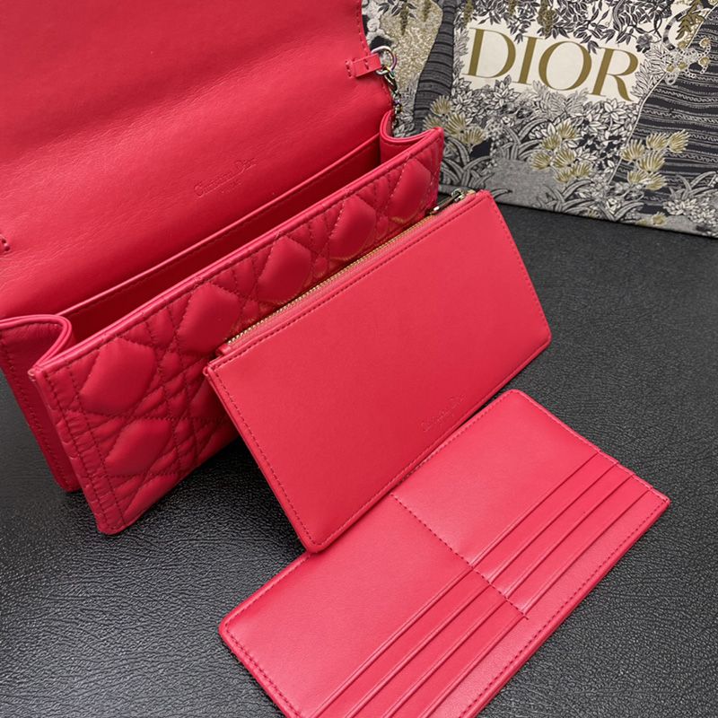 Lady Dior Pouch Emblematic Cannage Lambskin Red Hot Sale