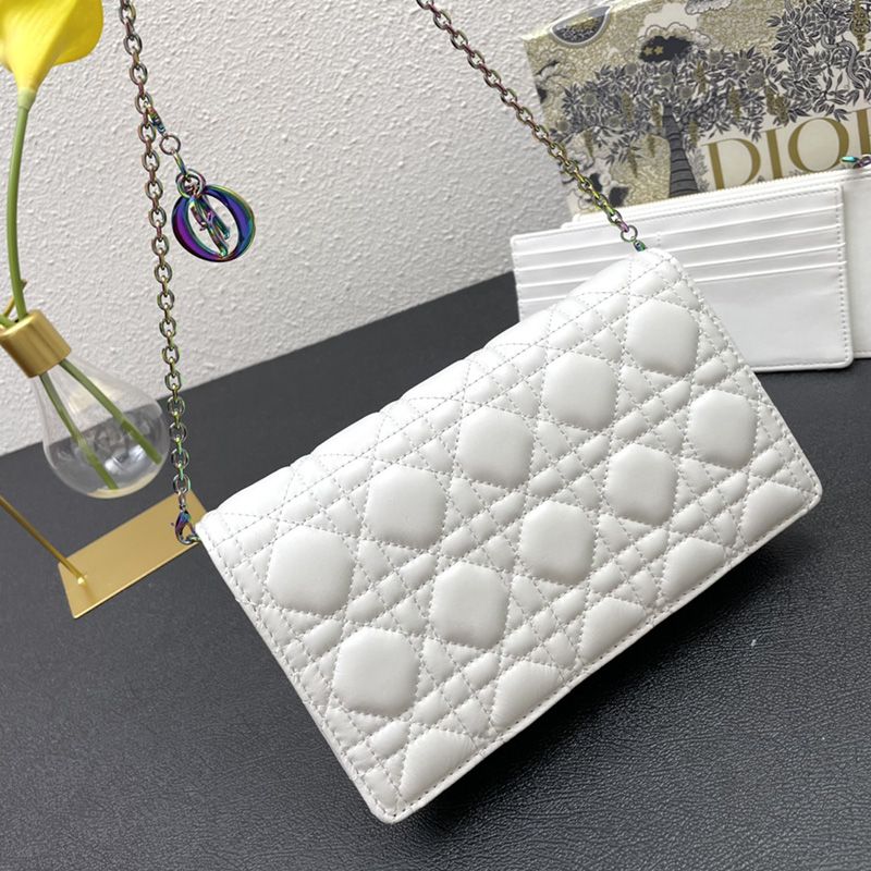 Lady Dior Pouch Emblematic Cannage Lambskin White Hot Sale