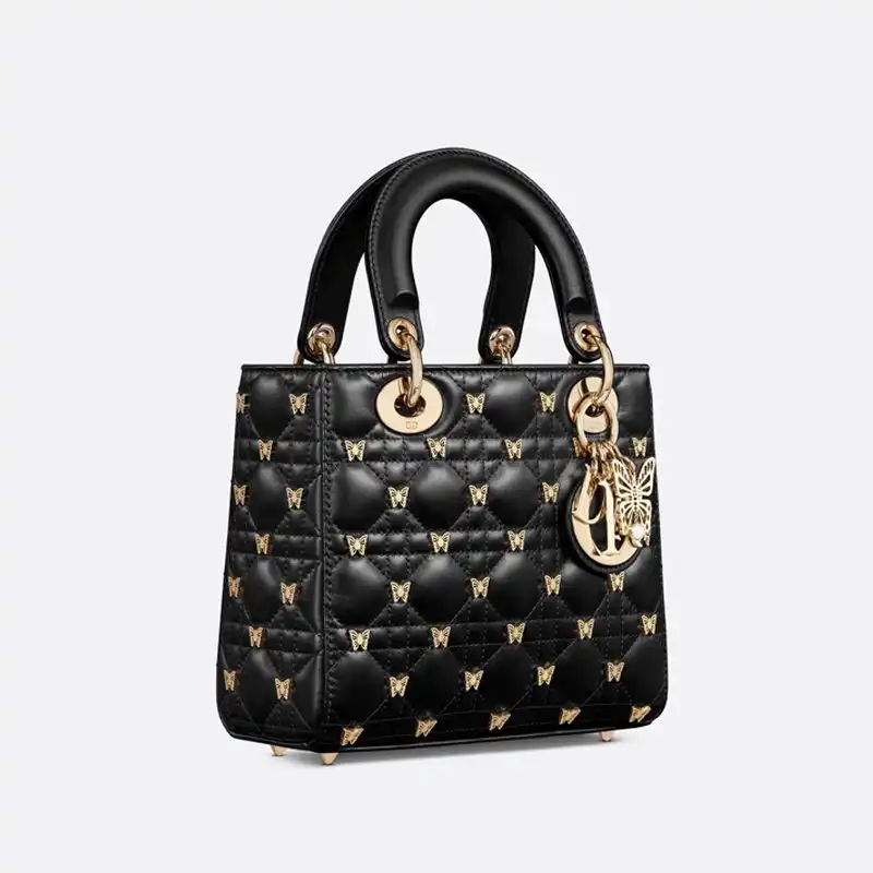 Cheap Small Lady Dior Bag with Butterfly Studs Cannage Lambskin Black Hot Sale