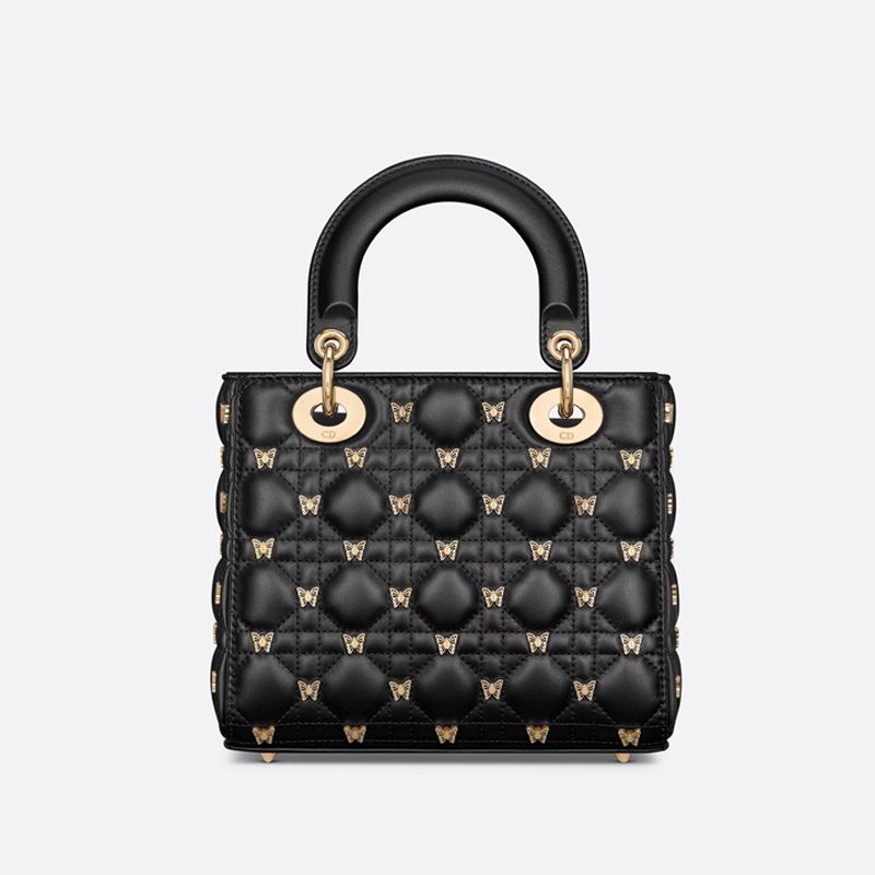 Hot Small Lady Dior Bag with Butterfly Studs Cannage Lambskin Black