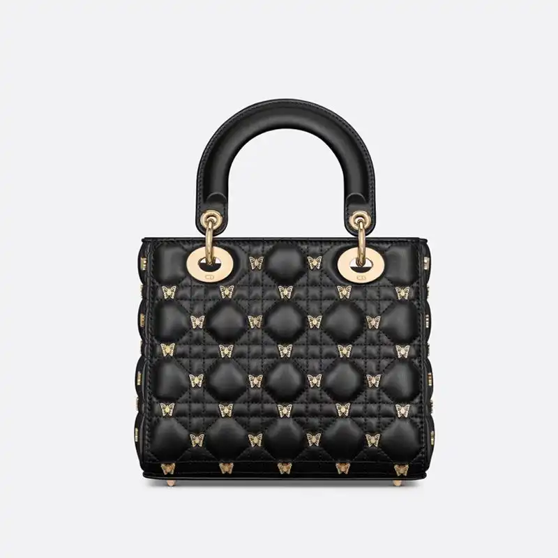 Cheap Small Lady Dior Bag with Butterfly Studs Cannage Lambskin Black Hot Sale