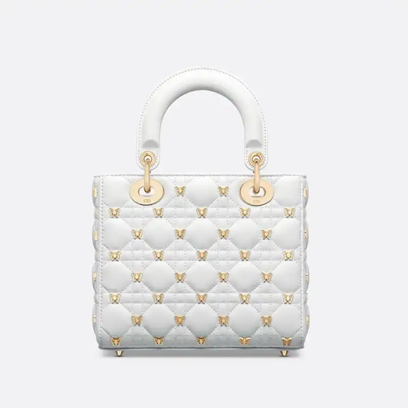 Cheap Small Lady Dior Bag with Butterfly Studs Cannage Lambskin White Luxury