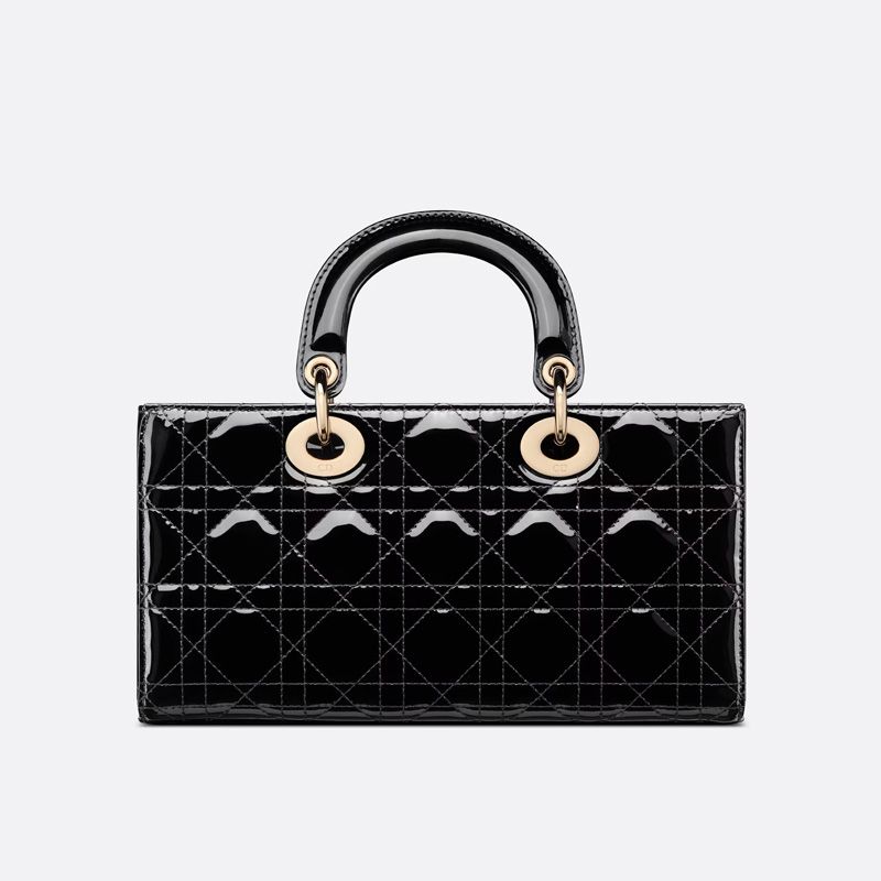 Medium Lady D-Joy Bag Patent Cannage Calfskin Black