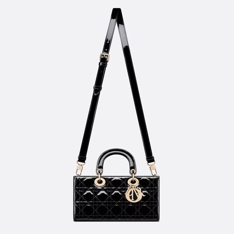 Medium Lady D-Joy Bag Patent Cannage Calfskin Black