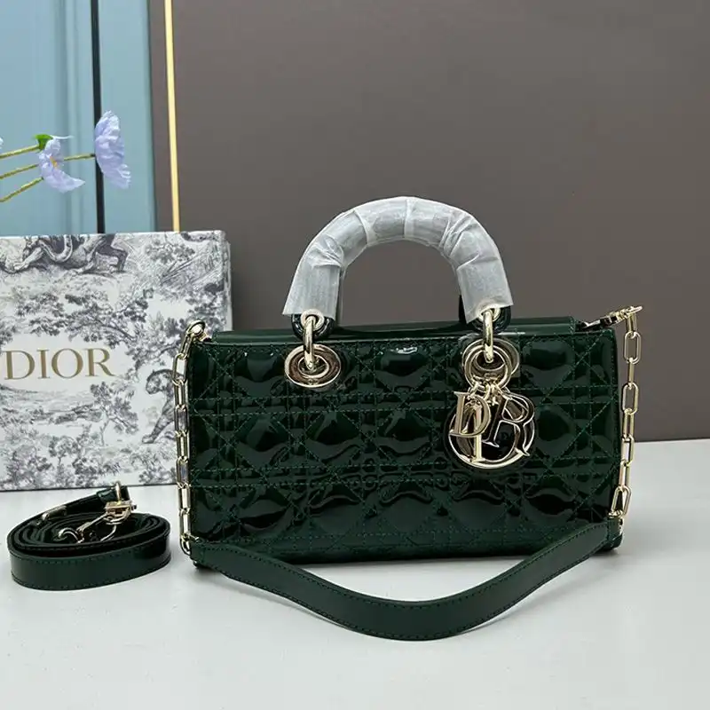 Medium Lady D-Joy Bag Patent Cannage Calfskin Green Hot Sale