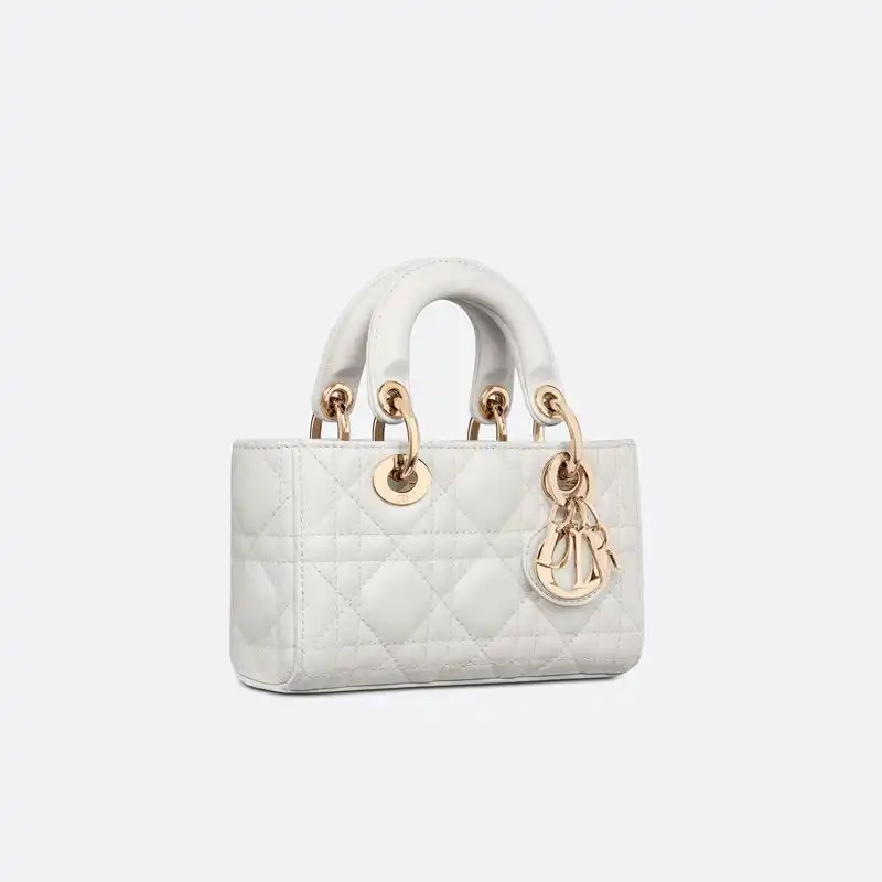 Cheap Micro Lady D-Joy Bag Cannage Lambskin White Luxury