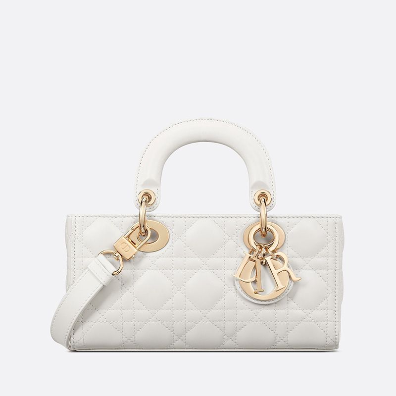 Small Lady D-Joy Bag Cannage Lambskin White Luxury