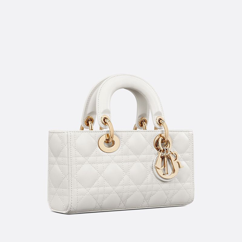 Small Lady D-Joy Bag Cannage Lambskin White Luxury