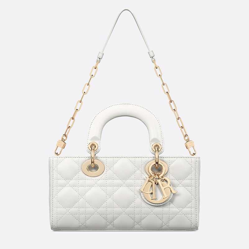 Small Lady D-Joy Bag Cannage Lambskin White Luxury