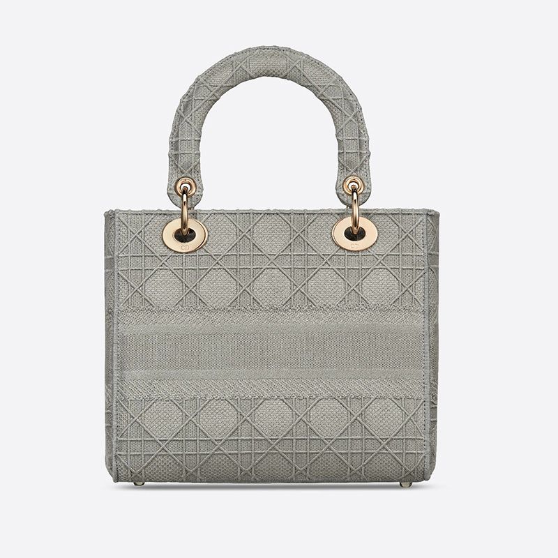 Hot Medium Lady D-lite Bag Cannage Motif Canvas Grey