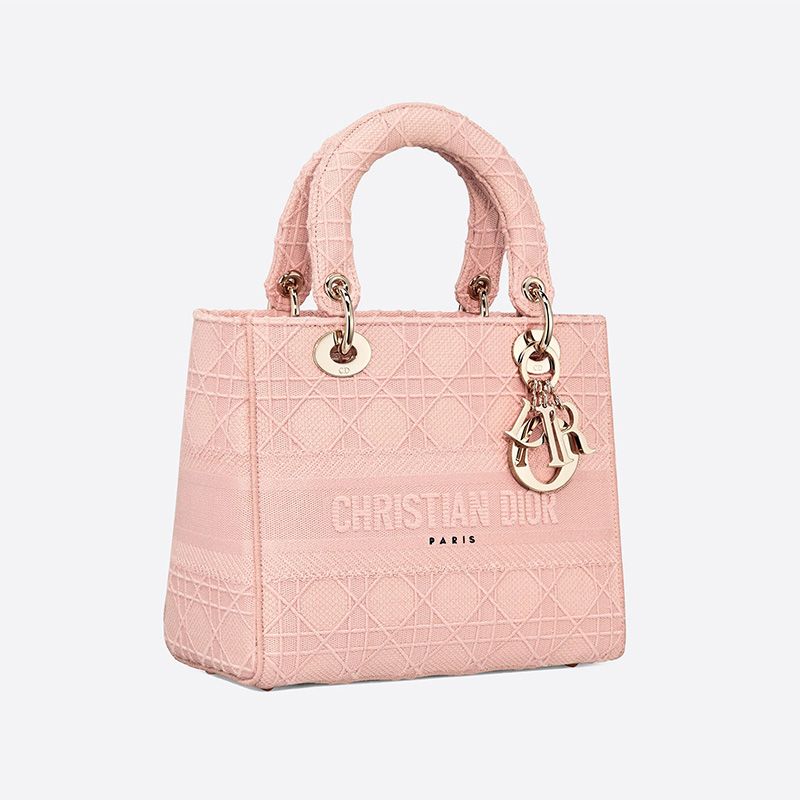 Hot Medium Lady D-lite Bag Cannage Motif Canvas Pink