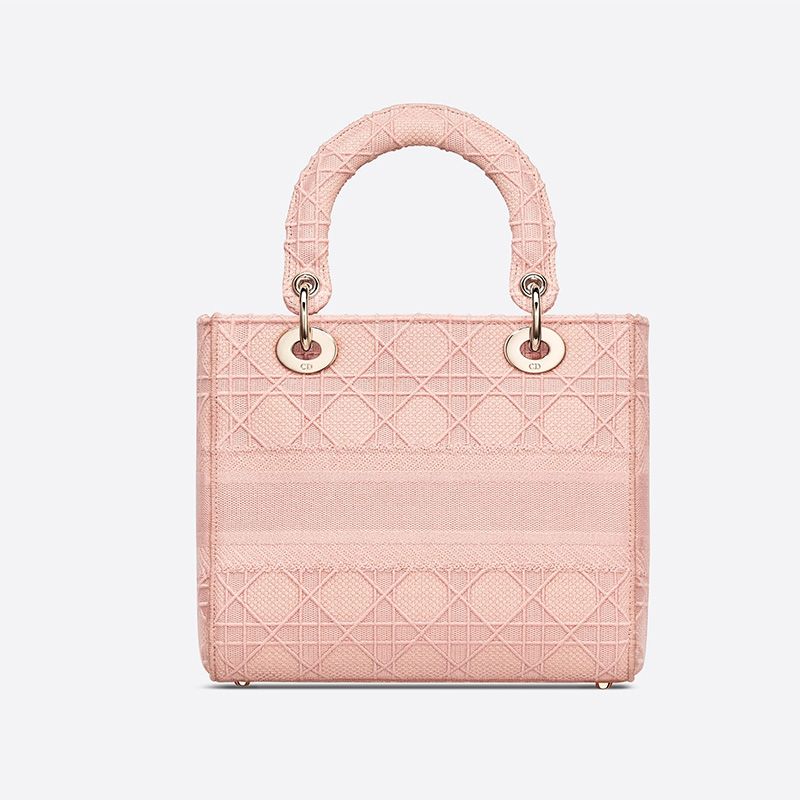 Hot Medium Lady D-lite Bag Cannage Motif Canvas Pink