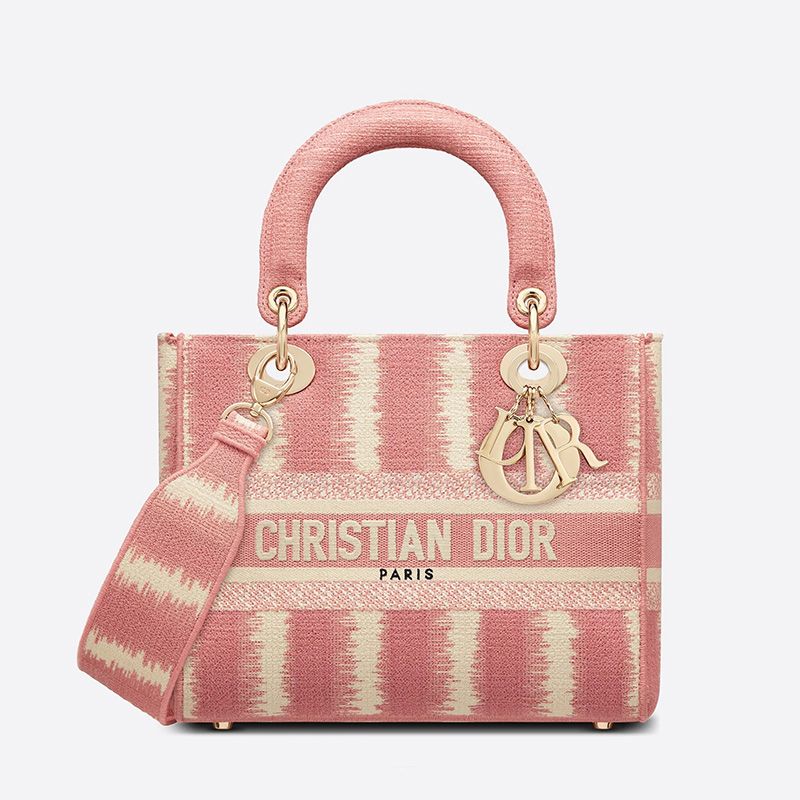 Medium Lady D-lite Bag D-Stripes Motif Canvas Pink Hot Sale