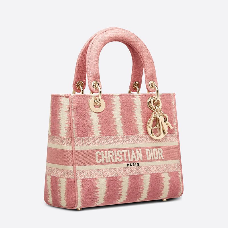 Medium Lady D-lite Bag D-Stripes Motif Canvas Pink Hot Sale