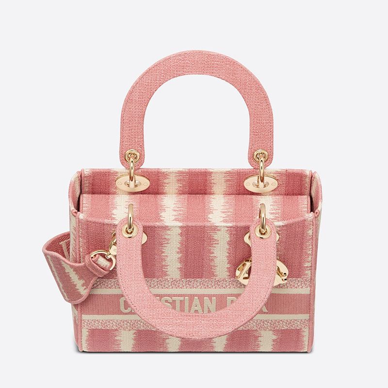 Medium Lady D-lite Bag D-Stripes Motif Canvas Pink Hot Sale