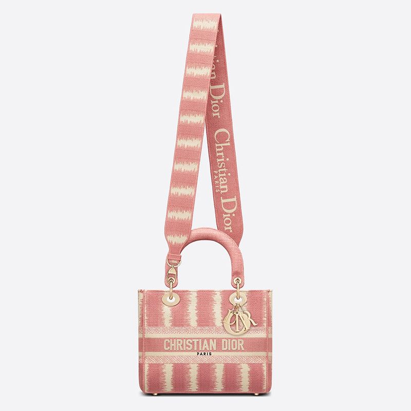 Medium Lady D-lite Bag D-Stripes Motif Canvas Pink Hot Sale