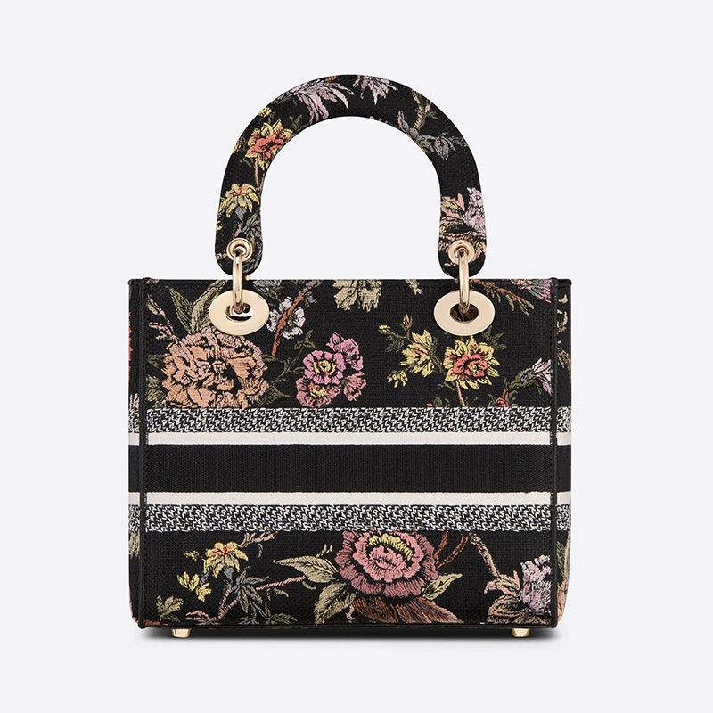 Medium Lady D-lite Bag Jardin Botanique Motif Canvass Black Hot Sale