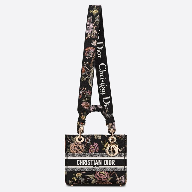 Medium Lady D-lite Bag Jardin Botanique Motif Canvass Black Hot Sale