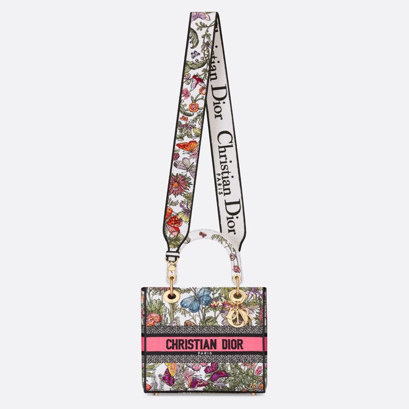 Hot Medium Lady D-lite Bag Mexico Millefiori Motif Canvas White Pink