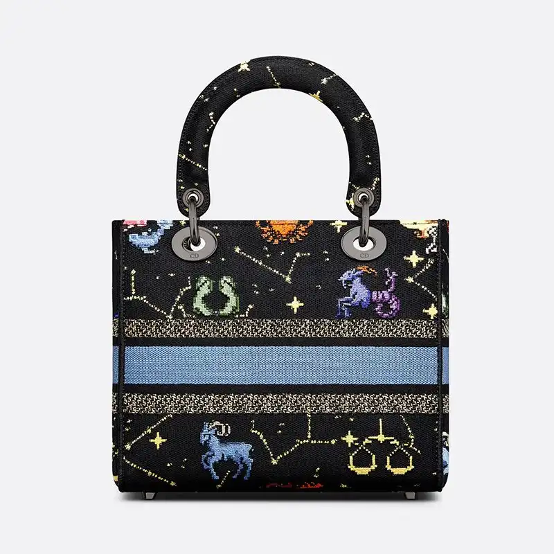 Cheap Medium Lady D-lite Bag Pixel Zodiac Motif Canvas Black Luxury