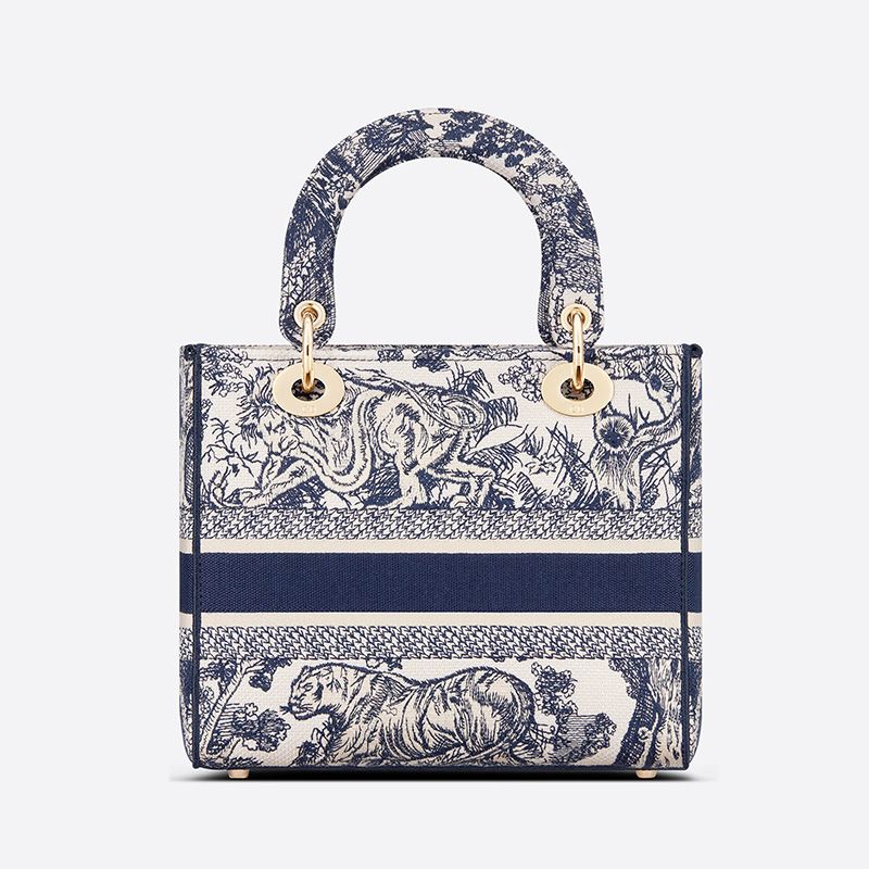 Hot Medium Lady D-lite Bag Toile de Jouy Motif Canvas Blue