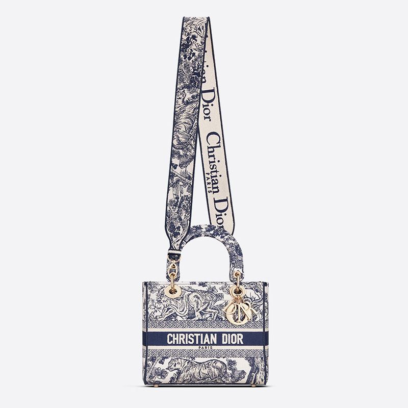 Hot Medium Lady D-lite Bag Toile de Jouy Motif Canvas Blue