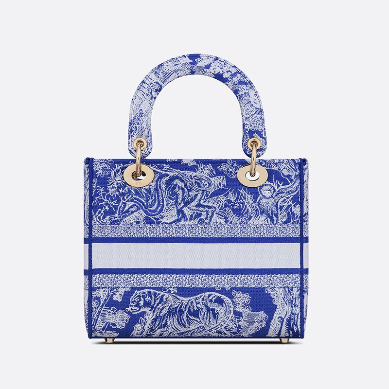 Medium Lady D-lite Bag Toile de Jouy Motif Canvas Bright Blue Hot Sale