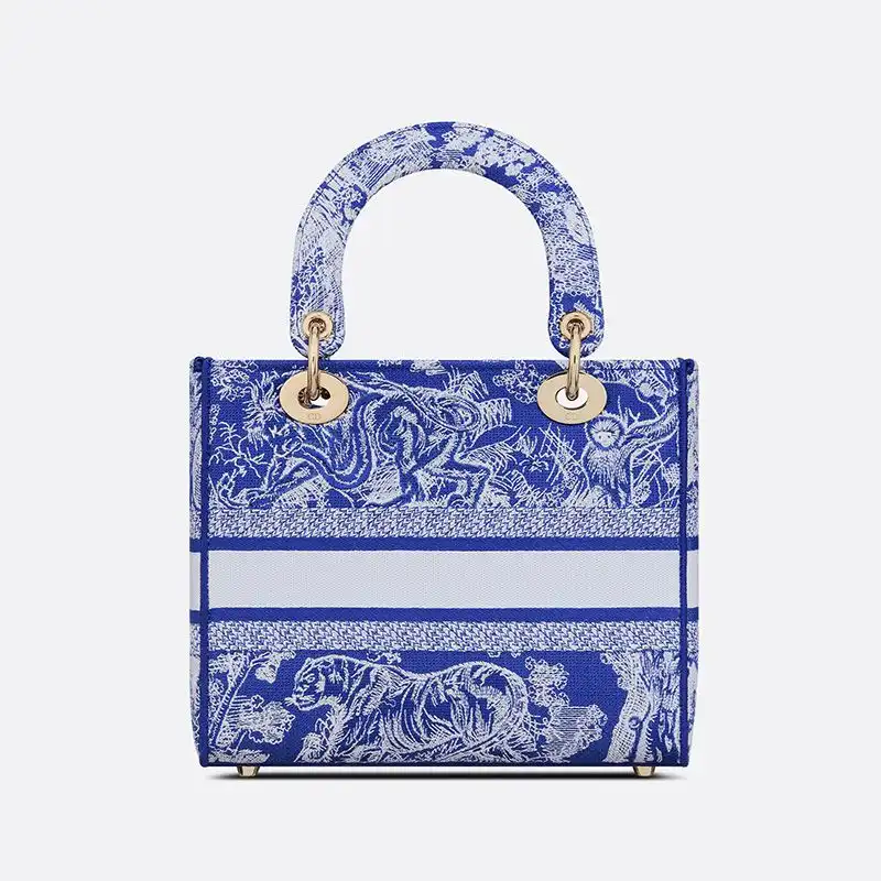 Cheap Medium Lady D-lite Bag Toile de Jouy Motif Canvas Bright Blue Luxury