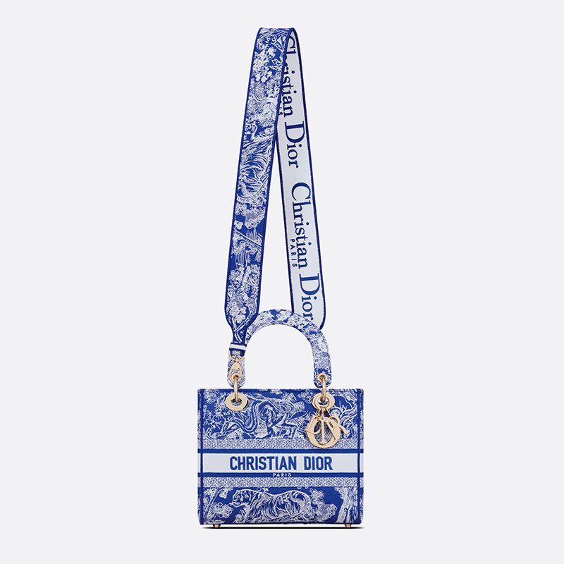 Medium Lady D-lite Bag Toile de Jouy Motif Canvas Bright Blue Hot Sale