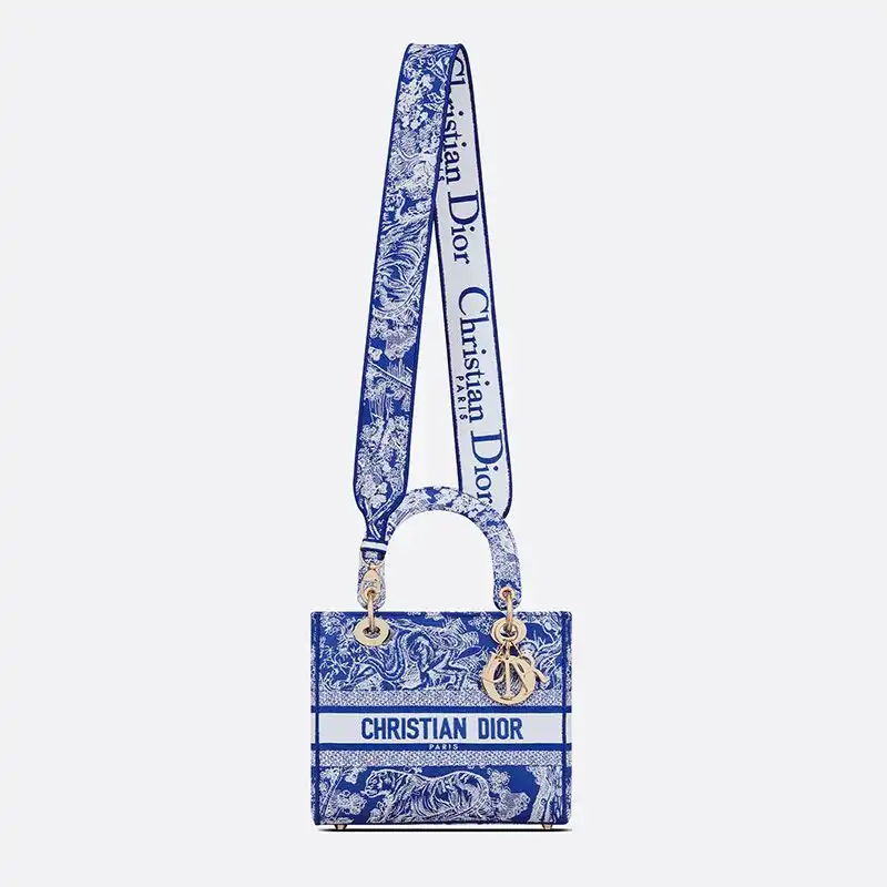 Cheap Medium Lady D-lite Bag Toile de Jouy Motif Canvas Bright Blue Luxury