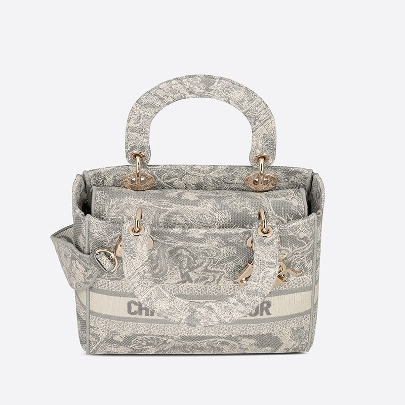 Medium Lady D-lite Bag Toile de Jouy Motif Canvas Grey Hot Sale