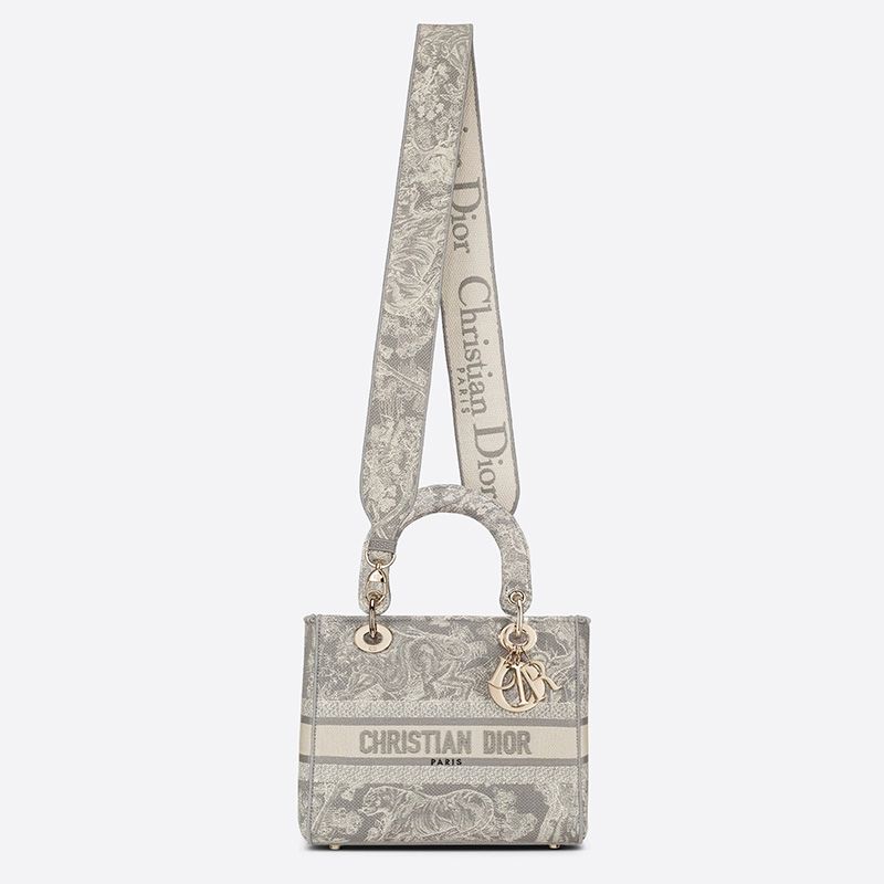 Medium Lady D-lite Bag Toile de Jouy Motif Canvas Grey Hot Sale