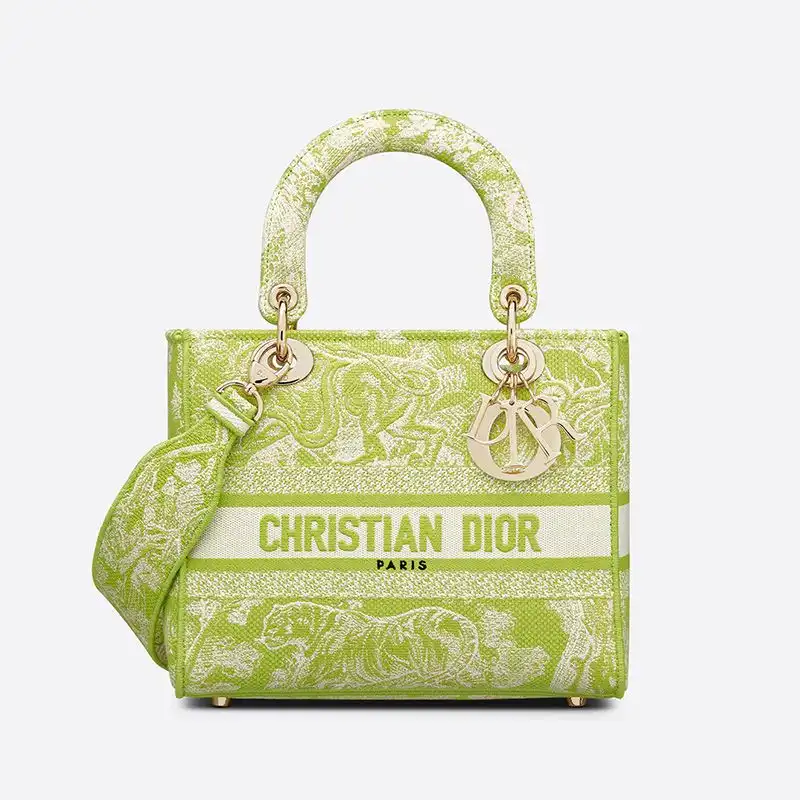 Medium Lady D-lite Bag Toile de Jouy Motif Canvas Lemon Luxury