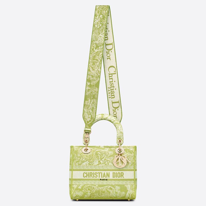 Medium Lady D-lite Bag Toile de Jouy Motif Canvas Lemon Hot Sale