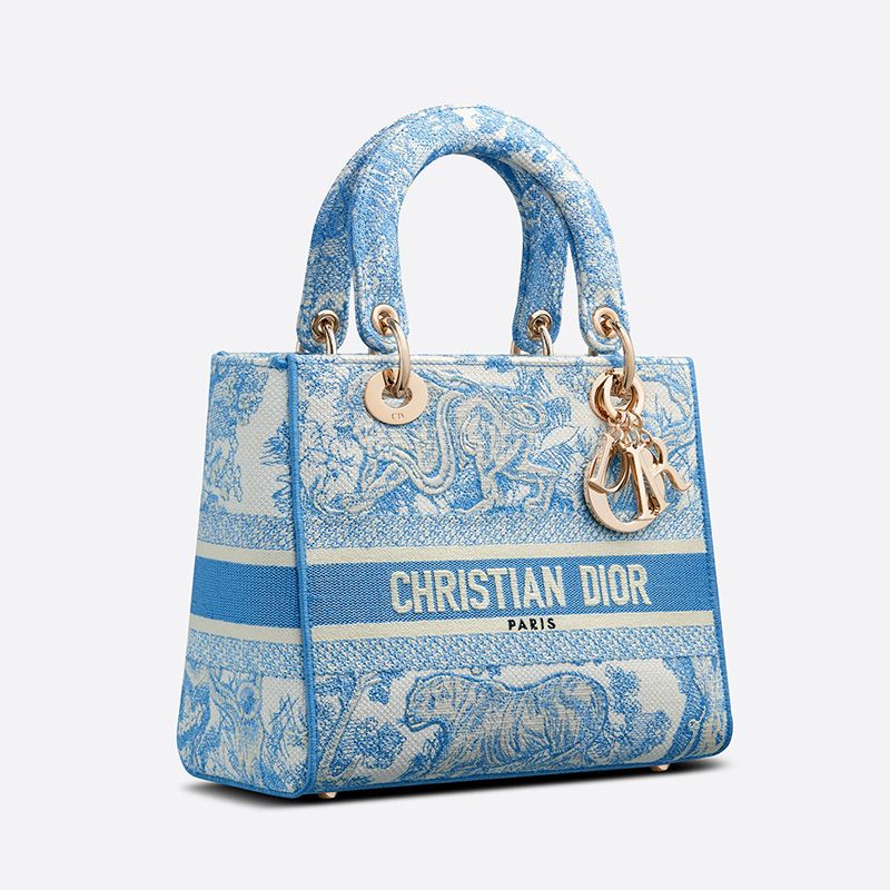 Medium Lady D-lite Bag Toile de Jouy Motif Canvas Light Blue Luxury