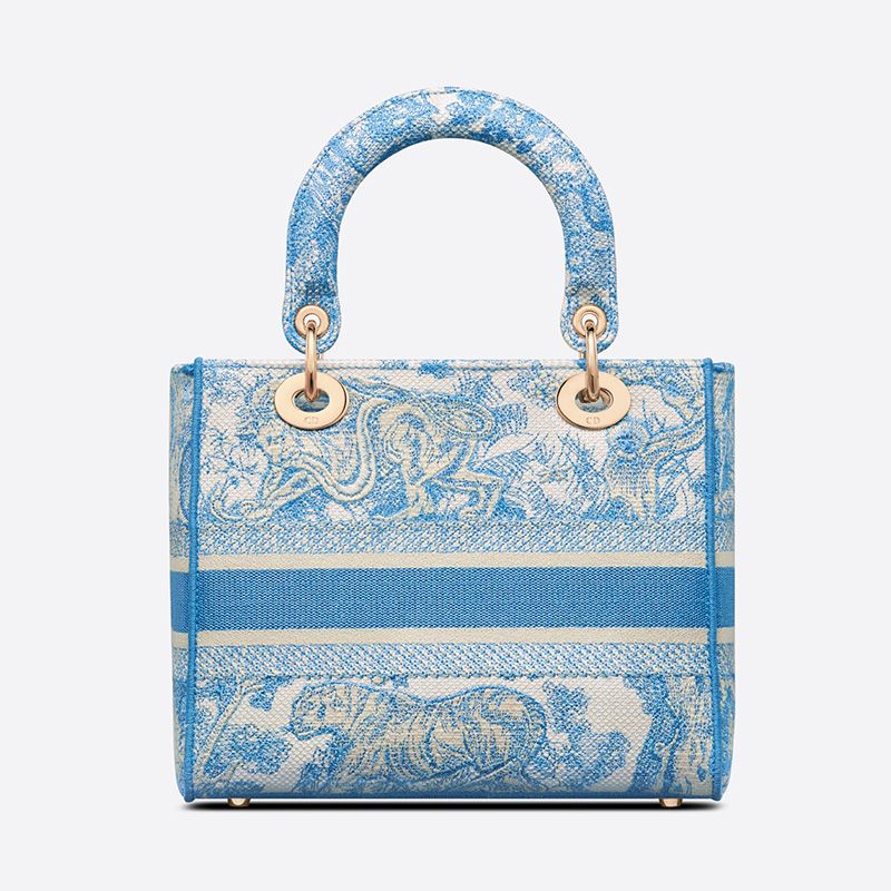 Medium Lady D-lite Bag Toile de Jouy Motif Canvas Light Blue Luxury