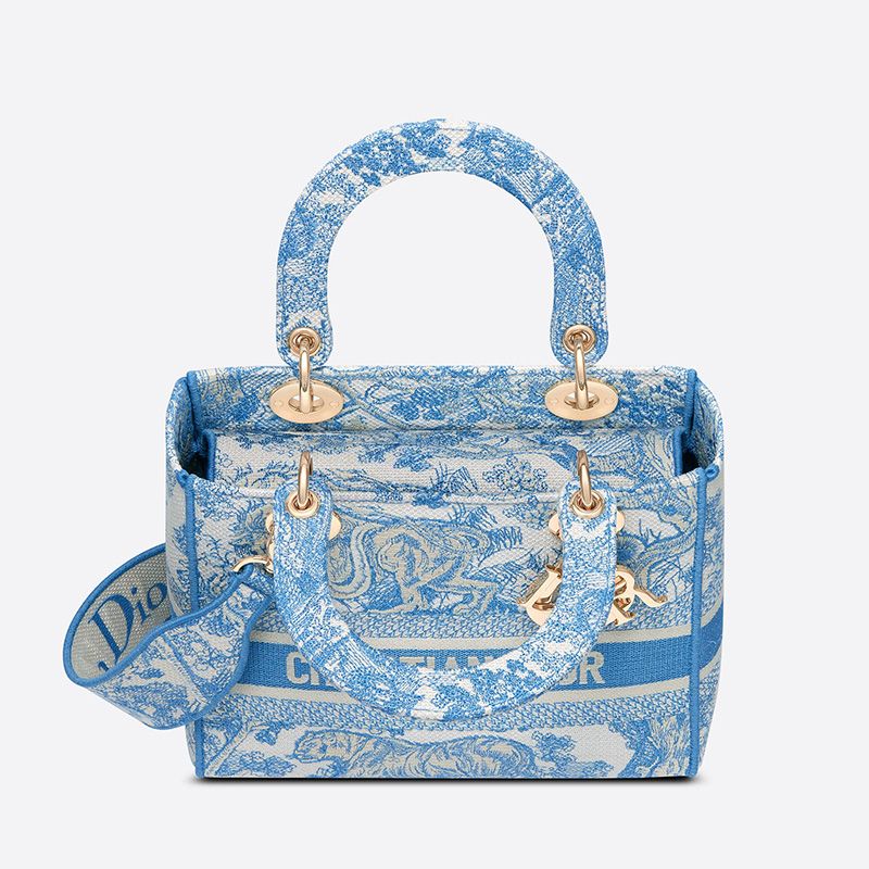 Medium Lady D-lite Bag Toile de Jouy Motif Canvas Light Blue Luxury